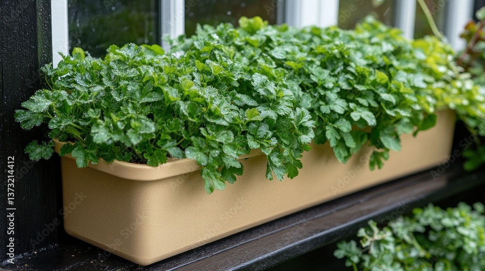 Window box filled with vibrant greenery Window box filled with vibrant greenery