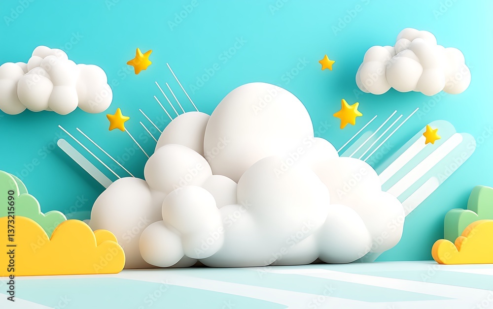 Fluffy Clouds with Stars, and Blue Sky. Fluffy Clouds with Stars, and Blue Sky.
