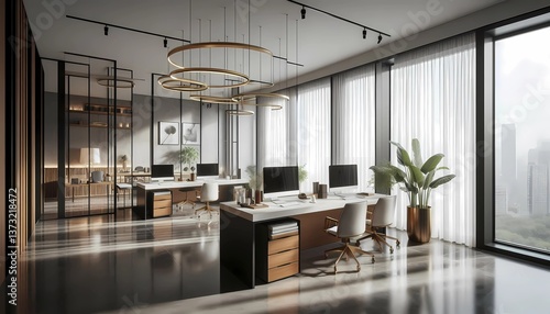 modern living room, Elegant, minimalist office. . Created with generative AI. 