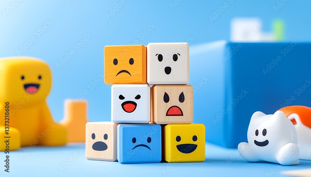 Obraz premium Emotion Cubes with Blue Background.