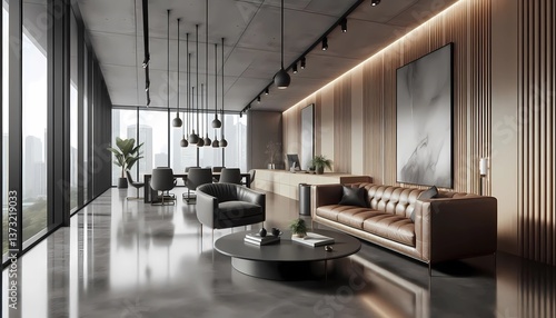 modern living room, Elegant, minimalist office. . Created with generative AI. 