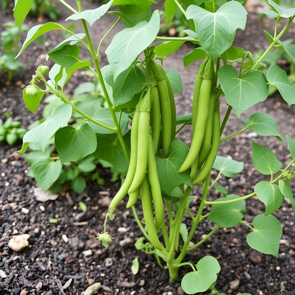 Beans growing in the garden. Beans growing in the garden.