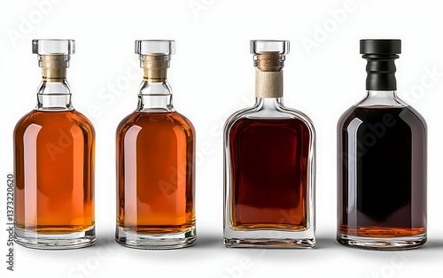 Four liquor bottles with studio shot.