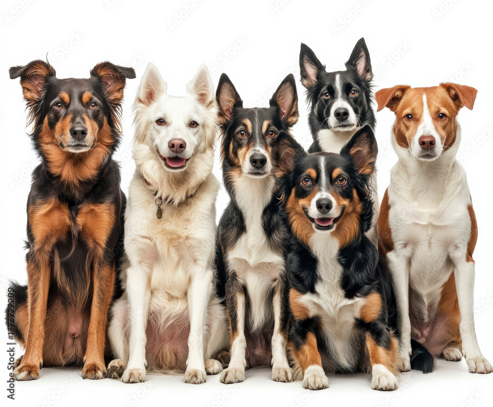Group of different dog breeds sitting together Group of different dog breeds sitting together