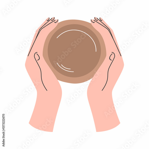 Hands sculpt clay pot. illustration on pottery.