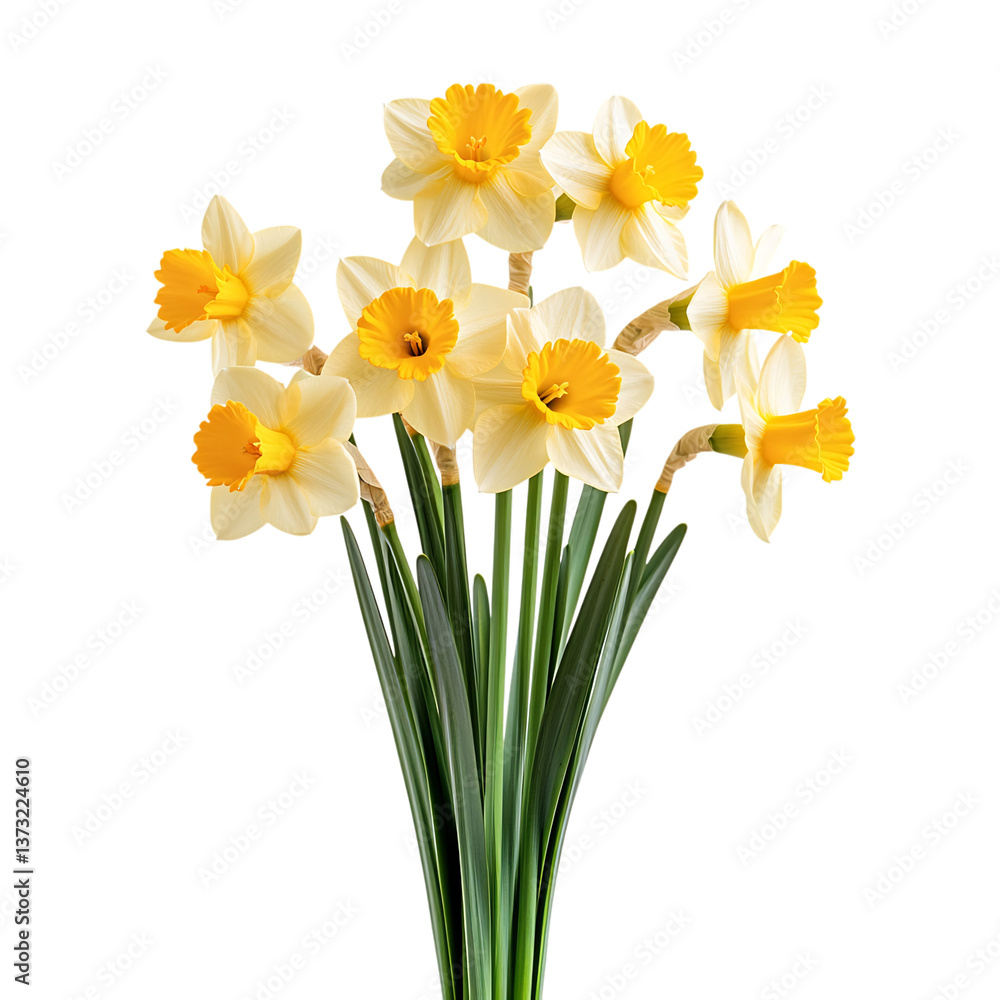A Bunch of Yellow Daffodils with Tall Stems Isolated on Transparent Background A Bunch of Yellow Daffodils with Tall Stems Isolated on Transparent Background