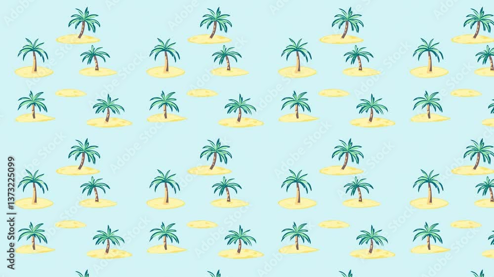 Rotating pattern of palm trees and sandy islands on blue background. Rotating pattern of palm trees and sandy islands on blue background.