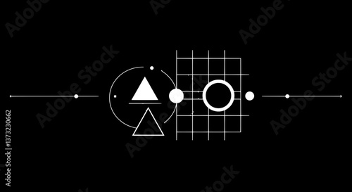 Geometric Precision: A stark and captivating composition of geometric shapes and lines in contrasting colors, conveying a sense of minimalist elegance and modern design.