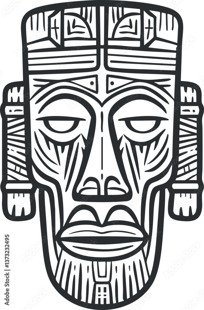 Obraz premium Tribal mask vector illustration with intricate patterns for cultural and artistic designs.