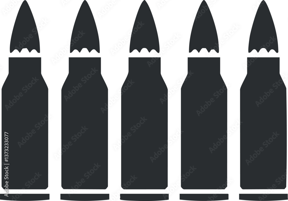 Silhouette vector illustration of bullets for military and security themes. Silhouette vector illustration of bullets for military and security themes.