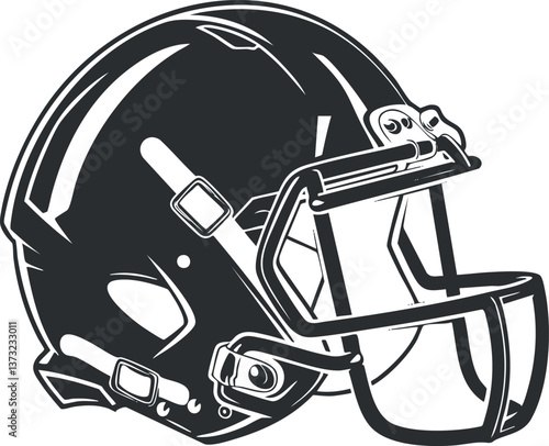 Black and white vector illustration of a football helmet for sports and safety themes.