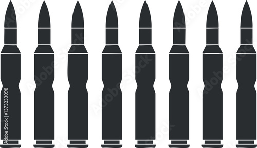 Vector illustration of aligned bullets for military or defense themes.