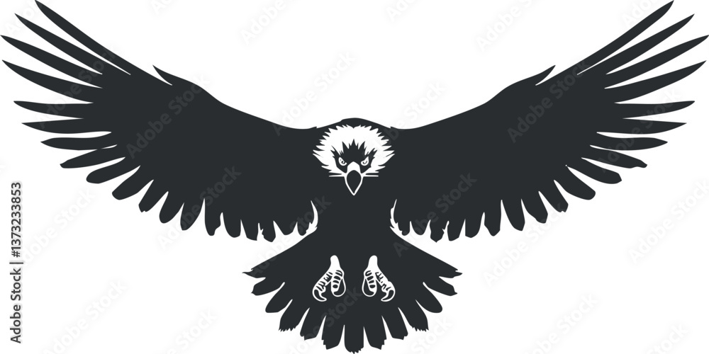 Obraz premium Majestic eagle silhouette vector with open wings for nature-themed designs.