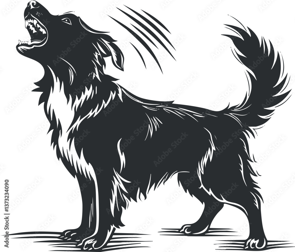 Naklejka premium Black barking dog illustration, ideal for aggressive animal themed designs.