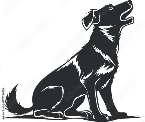 Stylized black silhouette of a barking dog, perfect for logos and design projects.