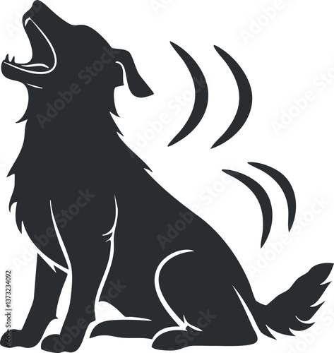 Silhouette of a barking dog illustration for animal-themed designs.