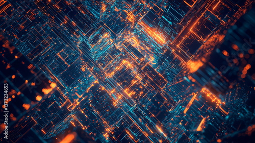 Wallpaper Mural Dark and orange background with soft light creating an atmospheric sci-fi environment featuring cybernetic enhancements and futuristic elements. Torontodigital.ca