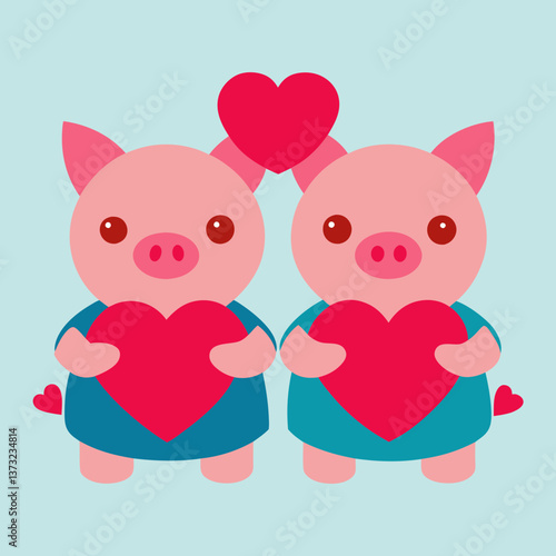 two adorable pig figurines holding hearts