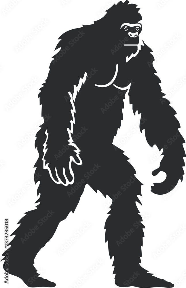 Silhouette of a mythical yeti creature for fantasy or folklore-themed designs. Silhouette of a mythical yeti creature for fantasy or folklore-themed designs.