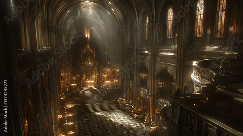 An enchanting church illuminated by flickering candles creating an atmosphere of reverence and warmth in a sacred space.