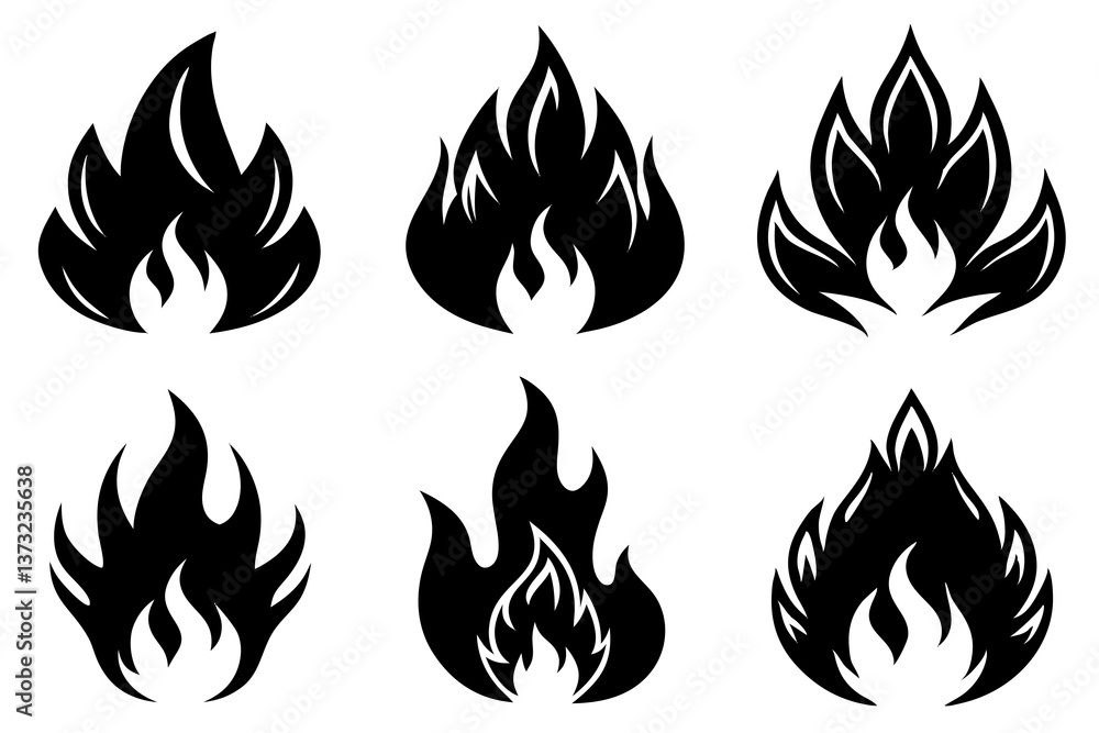 Fiery Graphic Elements: A collection of dynamic black fire icons, perfect for design projects. A symbol of energy, warmth, and transformation. Fiery Graphic Elements: A collection of dynamic black fire icons, perfect for design projects. A symbol of energy, warmth, and transformation.