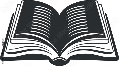 Black and white open book icon for educational and literary themes.