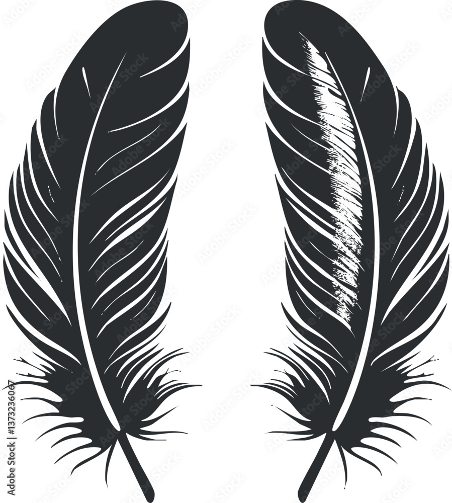 Obraz premium Black feather vector illustration for decorative design and artistic projects.