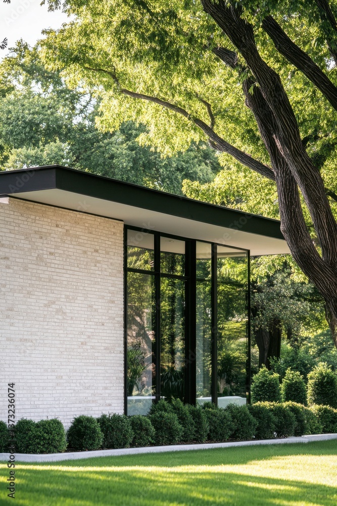 Contemporary architectural design prominently features sleek glass elements that beautifully integrate with natural surroundings, all set in a vibrant, sunlit outdoor environment Contemporary architectural design prominently features sleek glass elements that beautifully integrate with natural surroundings, all set in a vibrant, sunlit outdoor environment