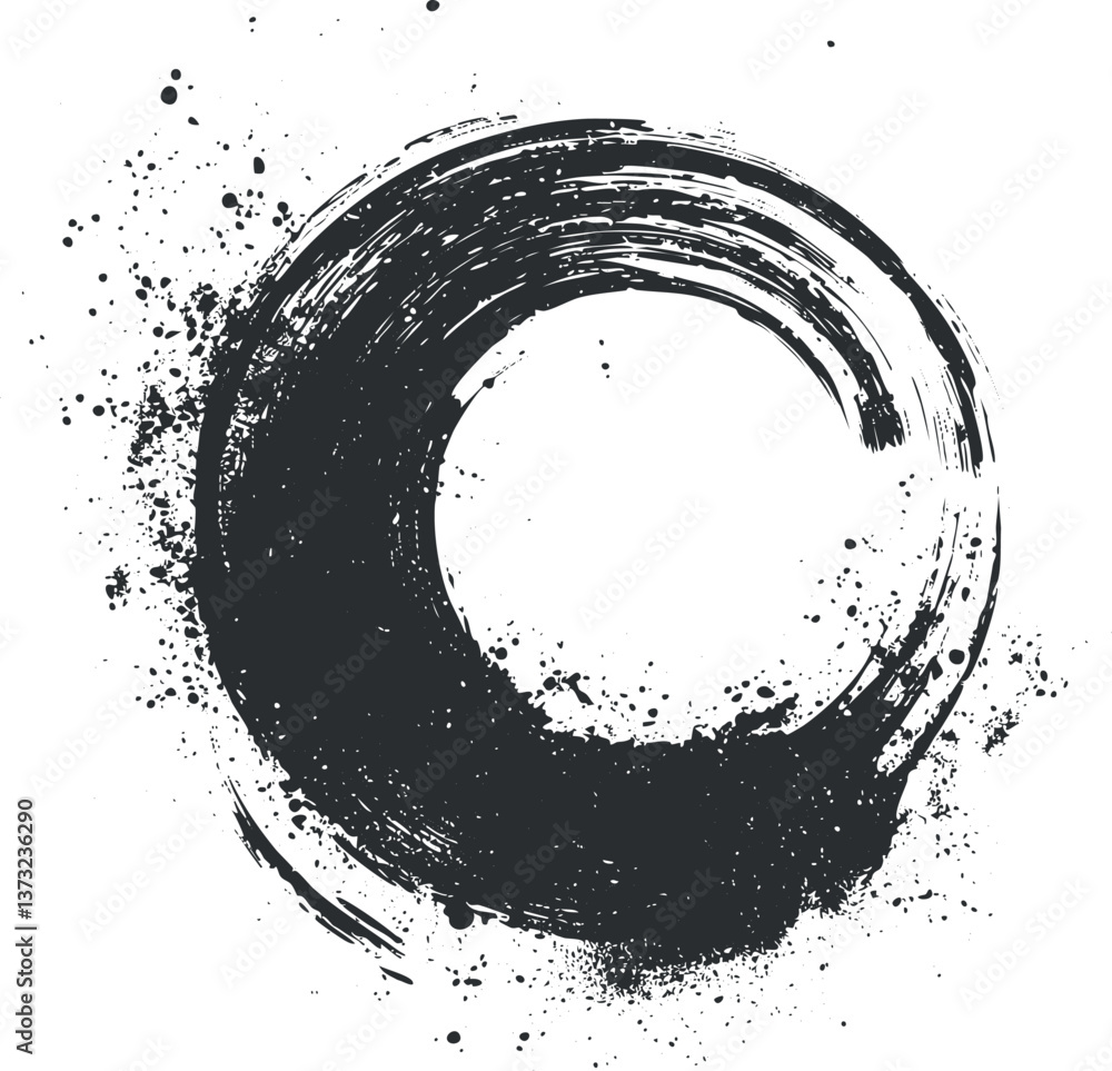 Abstract black brushstroke circle with splatter for artistic and modern design. Abstract black brushstroke circle with splatter for artistic and modern design.