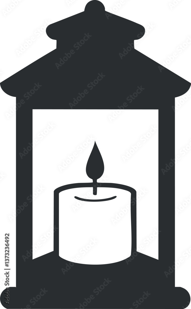Fototapeta premium Silhouette of a decorative lantern with a candle inside for cozy home decor.