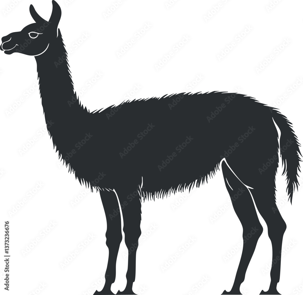 Fototapeta premium Silhouette vector of a llama for wildlife and nature-themed designs.
