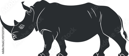 Black rhinoceros silhouette vector illustration for wildlife conservation themes.