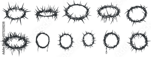 Vector illustration of thorn crowns, symbolic of suffering and sacrifice, for religious themes.