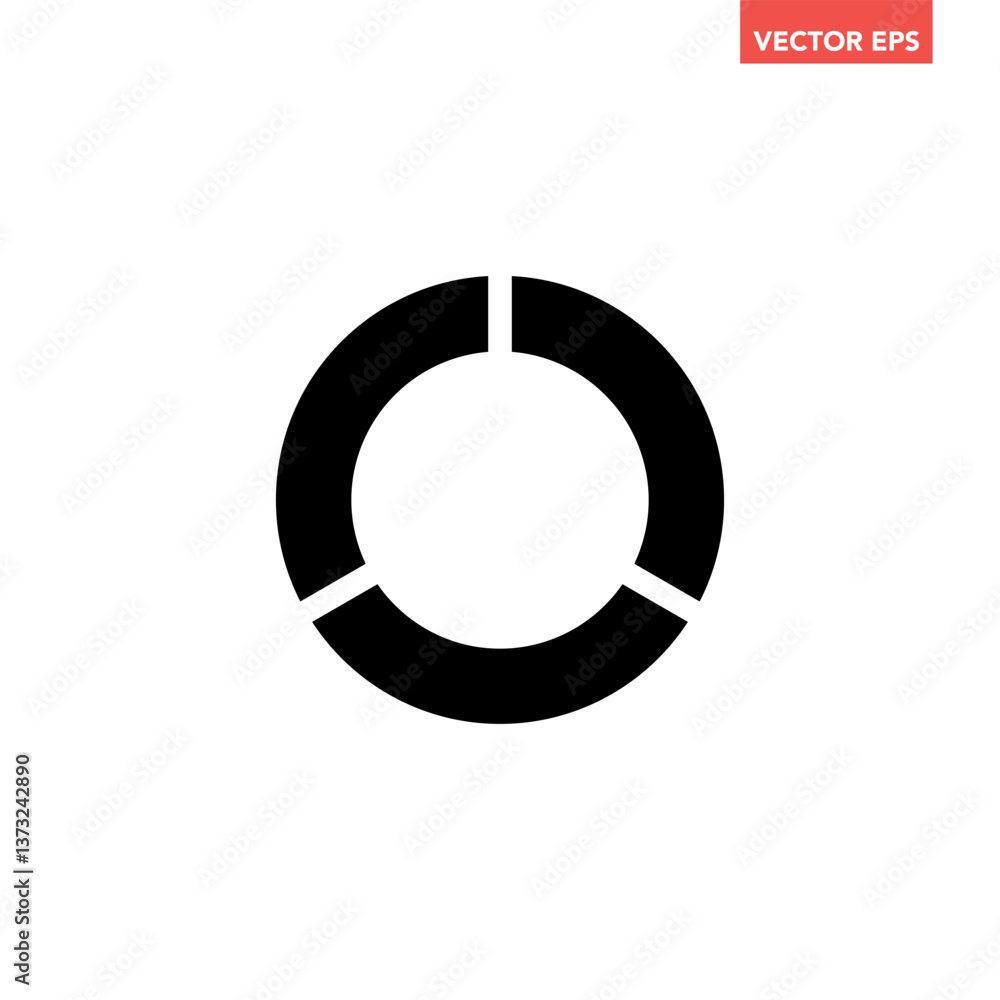 Black single separate doughnut graph pie chart filled icon with 3 parts. Morden flat design vector illustration diagram infographic for web logo button app ui ux isolated on white background Black single separate doughnut graph pie chart filled icon with 3 parts. Morden flat design vector illustration diagram infographic for web logo button app ui ux isolated on white background