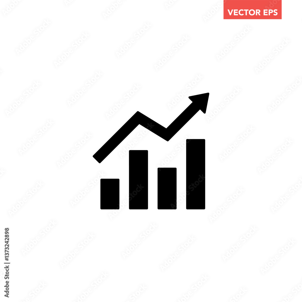 Black single growing pointing up arrow on chart graph icon, success graph trending upwards flat design interface infographic element for app ui ux web button, vector isolated on white background Black single growing pointing up arrow on chart graph icon, success graph trending upwards flat design interface infographic element for app ui ux web button, vector isolated on white background