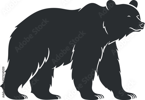 Black silhouette of a bear in a standing position, showcasing its powerful and majestic form.