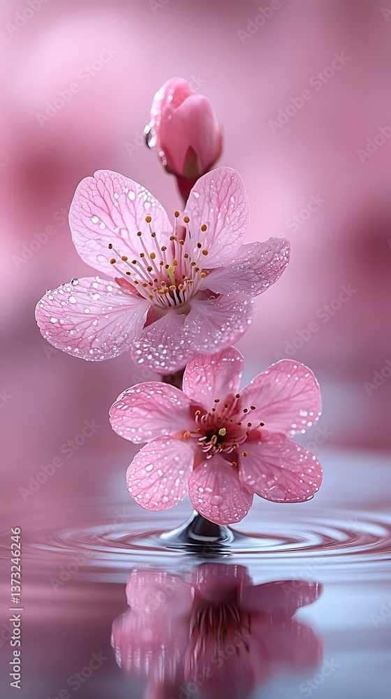 Pink blossoms emerging from water beautifully displaying springtime delicacy and purity Pink blossoms emerging from water beautifully displaying springtime delicacy and purity