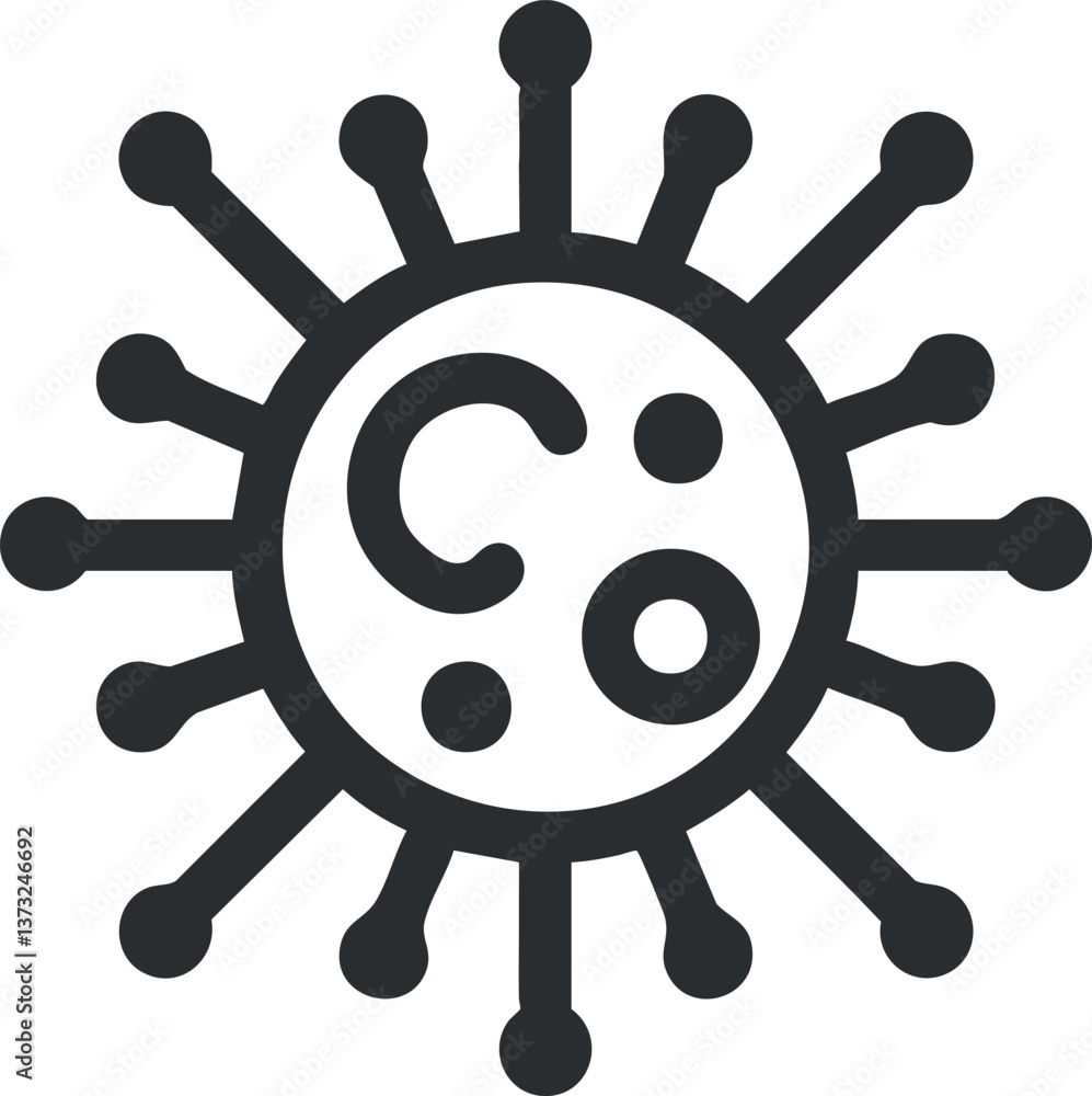 Fototapeta premium Black and white icon of a virus or microorganism representing infection and disease.
