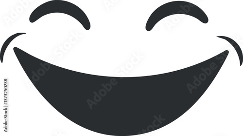 Black and white smiling face emoji illustration conveying happiness and joy.