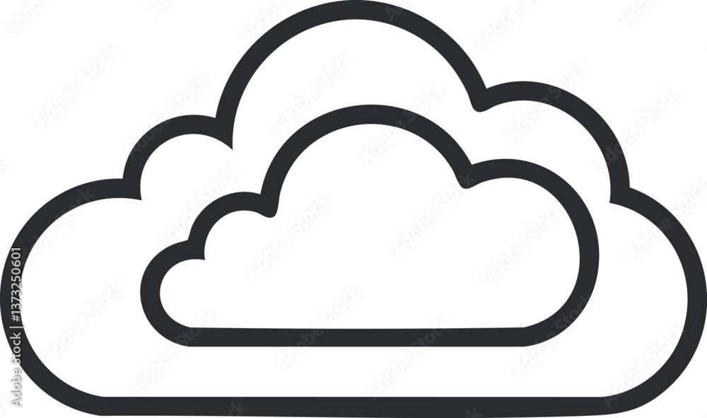 Simple black and white outline icon of a cloud, representing weather or digital storage. Simple black and white outline icon of a cloud, representing weather or digital storage.