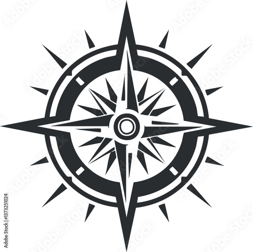 Black and white compass rose symbol representing navigation, direction, and exploration.