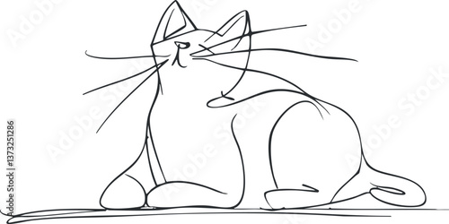 Minimalist line drawing of a cat in a relaxed pose with elegant contours.