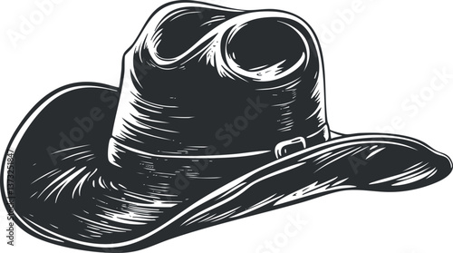 Black and white illustration of a vintage cowboy hat, showcasing Western style and tradition.