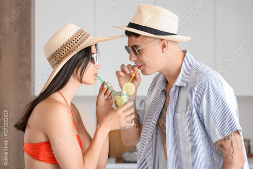 Happy young tourists couple...