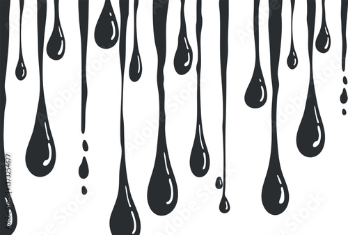 Abstract black paint drips creating a dynamic and bold design on a white background.