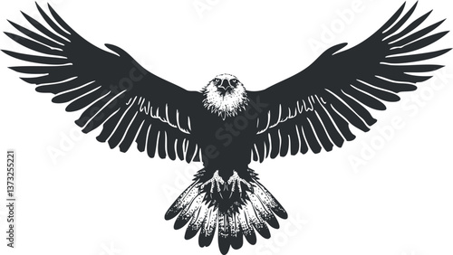 Silhouette of an eagle with outstretched wings in flight, symbolizing freedom and power.