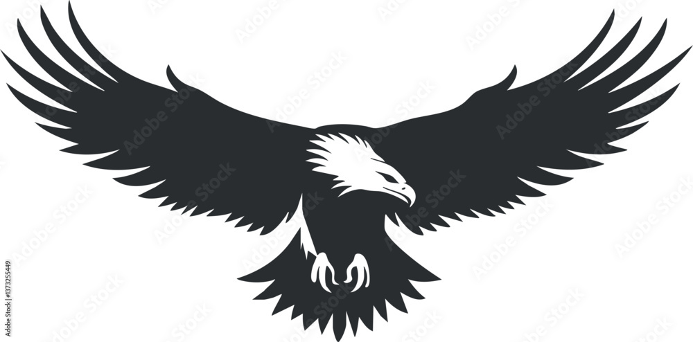 Obraz premium Black and white eagle silhouette with outstretched wings symbolizes freedom and power.