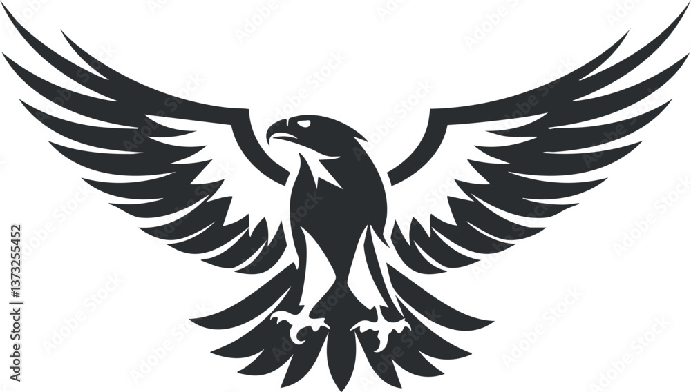 Fototapeta premium Silhouette of an eagle with outstretched wings, symbolizing freedom and power in black and white.