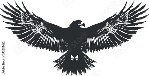 Silhouette of an eagle with wings spread, showcasing a majestic and powerful flight pose.