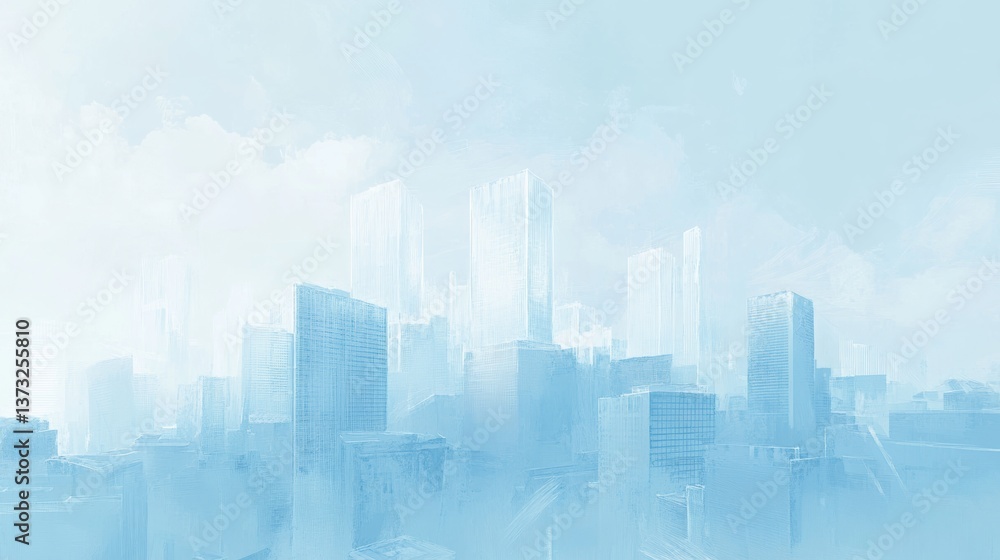 A light and airy background featuring urban building thick outlined in glowing white against a soft sky-blue backdrop A light and airy background featuring urban building thick outlined in glowing white against a soft sky-blue backdrop